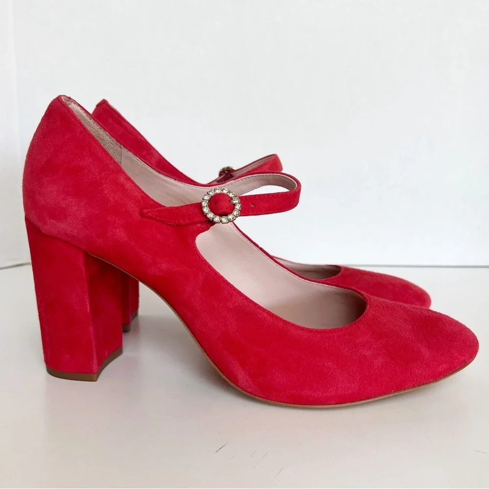 ✖️SOLD✖️•KATE SPADE• Engine Red Marlene Suede Mary Jane Pumps Size 11B - Picture 3 of 15